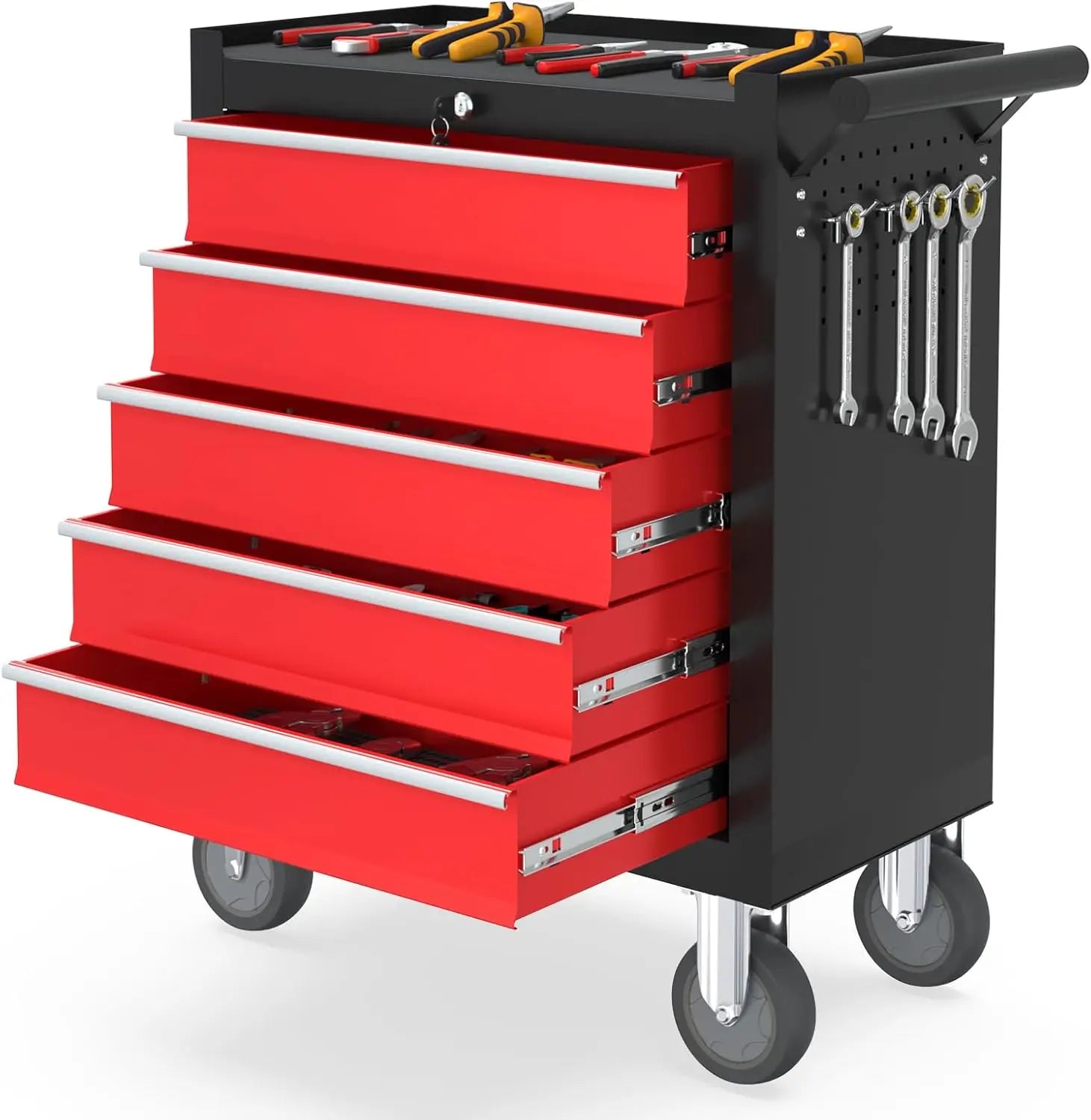 5 Drawers Metal Rolling Tool Chest, Portable Storage Tool Box with Wheels, Toolbox with Lock for Warehouse,Customized