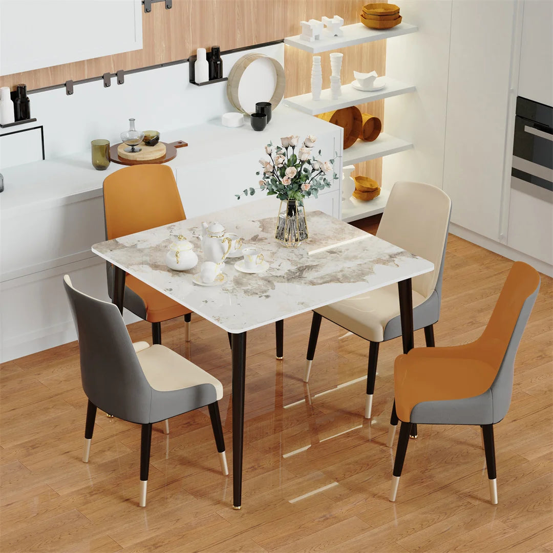 LUVODI Square Dining Table for 4 Restaurant Kitchen Cafe Shop Marble Dining Desk with Dining Chair Sets