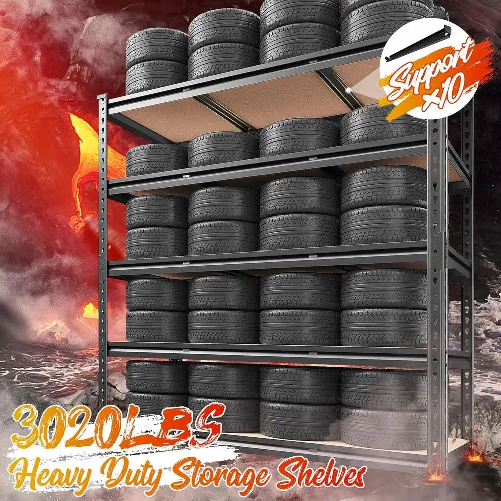 48" W Garage Shelving 3020LBS Storage Shelves 5 Tier Heavy Duty Shelving Adjustable Garage Shelves or Basement
