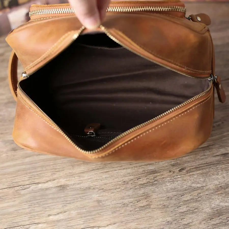 Bag for Men Women,Full Grain Genuine Leather Toiletry Bag for Travel,Makeup Cosmetic Case,Shaving Kit Bag,Hygiene Dopp Kit Reddi