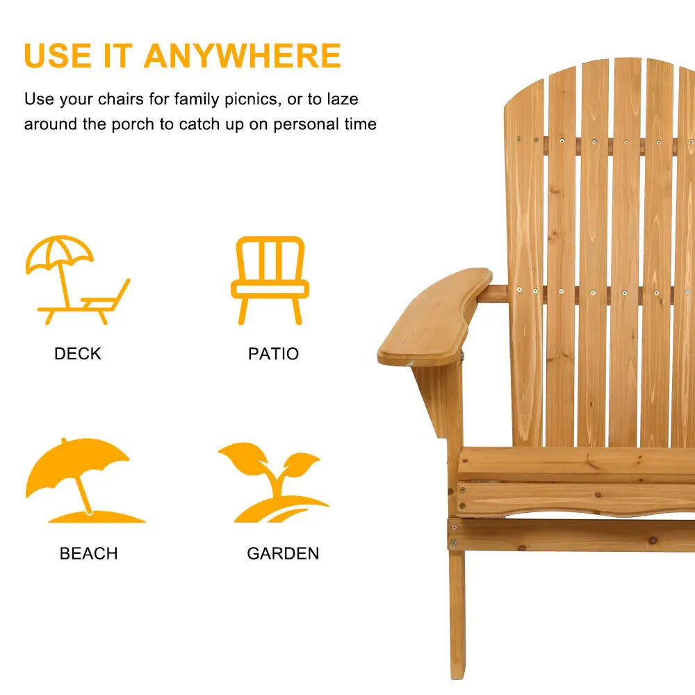 Set of 2 Adirondack Outdoor Patio Deck Wood Lounge Chair Folding Patio Furniture