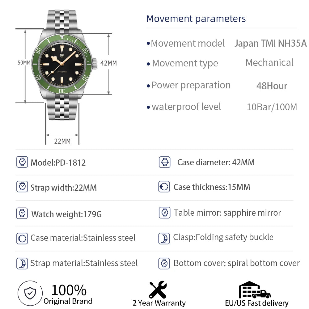 2025 New PAGANI DESIGN BB58 Jubilee bracelet Men's Watches Luxury Retro Automatic Watch For Men NH35A Mechanical Wristwawtch Men