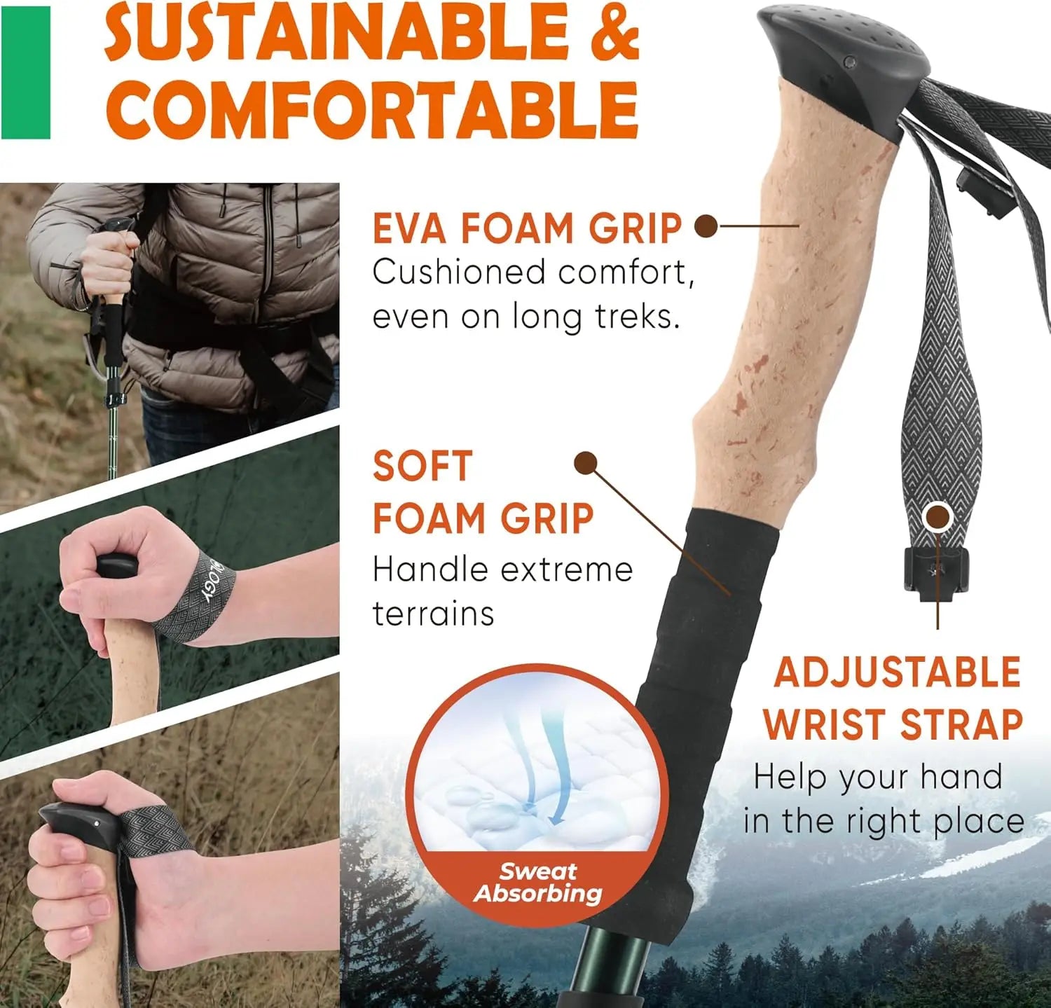 Trek-Z Collapsible Hiking & Trekking Poles - Balance Support for Seniors, Women, and Men, 2pc Per Set