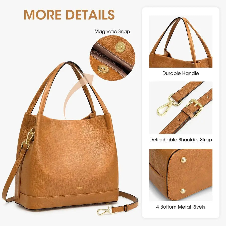 Leather Handbags for Women 2025 Trendy, Soft Leather Bucket Bags Shoulder Tote Crossbody Purses with 2 Straps
