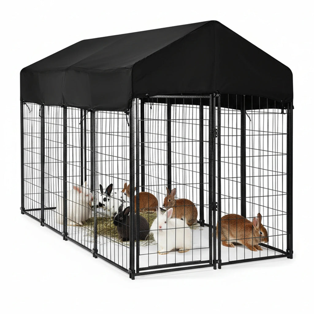 Outdoor Secure Wire Crate Kennel UV-Resistant Heavy Duty Welded Wire Steel Dog Playpen Fence with Door for Medium Small Dogs