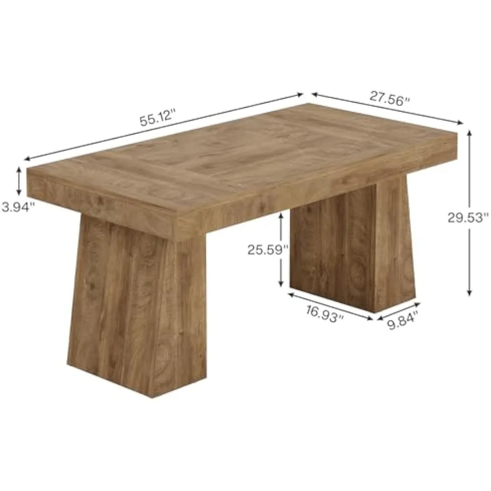 Mid-Century Modern Rectangular Wood Dining Table for 4-6, Sturdy Legs, Suitable for Kitchen Dinner
