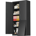 72 Tall Black Metal Lockable Storage Cabinet with Doors and Shelves for Garage, Home, or Office