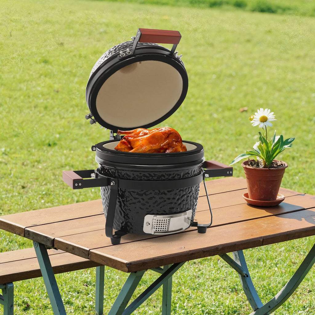 13inch Ceramic Barbecue Grill Ceramic BBQ Charcoal Grill Outdoor Grill Smoker Round Ceramic Stew Grill for Picnics Patio