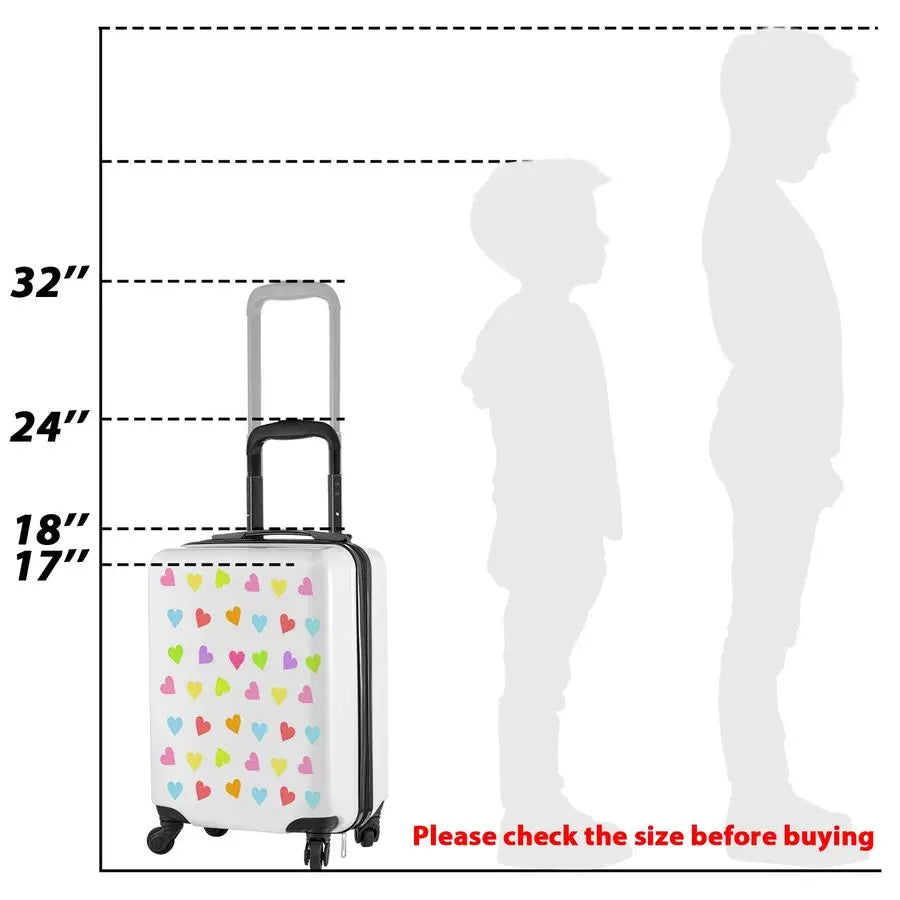 Pcs Kids Luggage Set Gifts for Christmas 17 Inch Kids Rolling Luggage Double Pattern Suitcase for Boys GirlsWhite,17 Inch,Love S