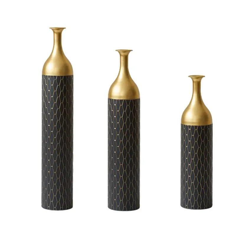 Elegant Floral Display Floor Vase Set Of 3 Black And Gold Metal For Mother'S Day Wedding Home Living Room Decoration Vase USA