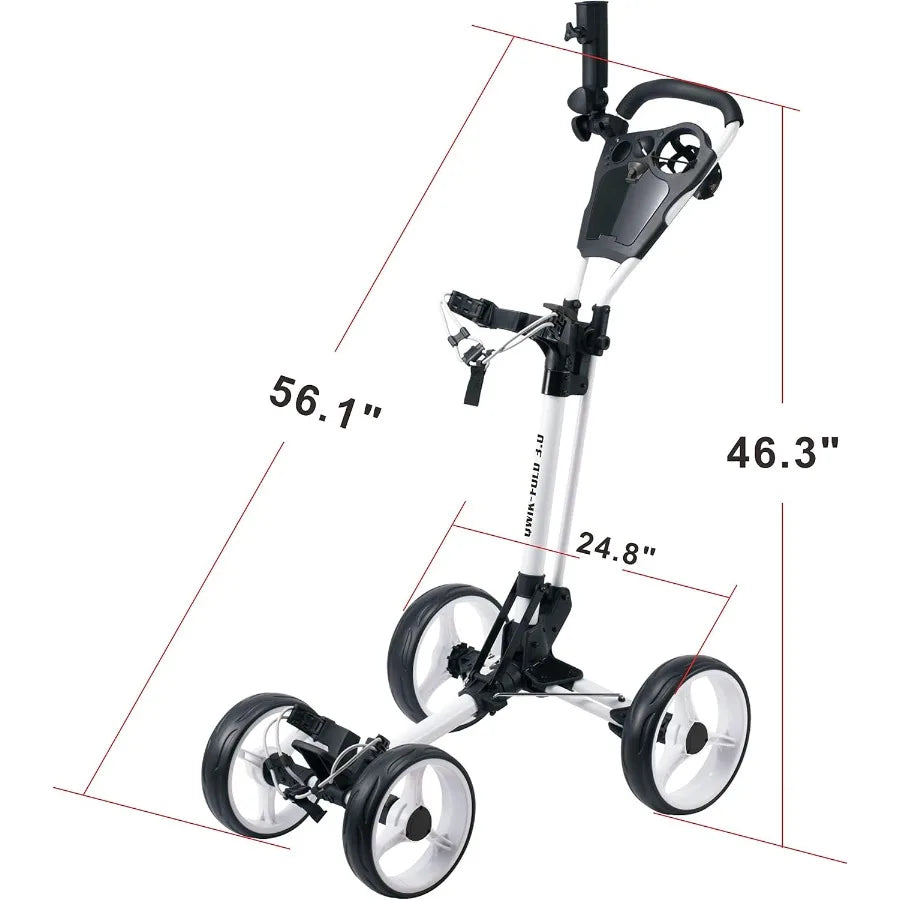 Folding Golf Push Cart 4 Wheel with Foot Brake for Easy Transportation and Storage 1Second Open Close Design Adjustable Handle