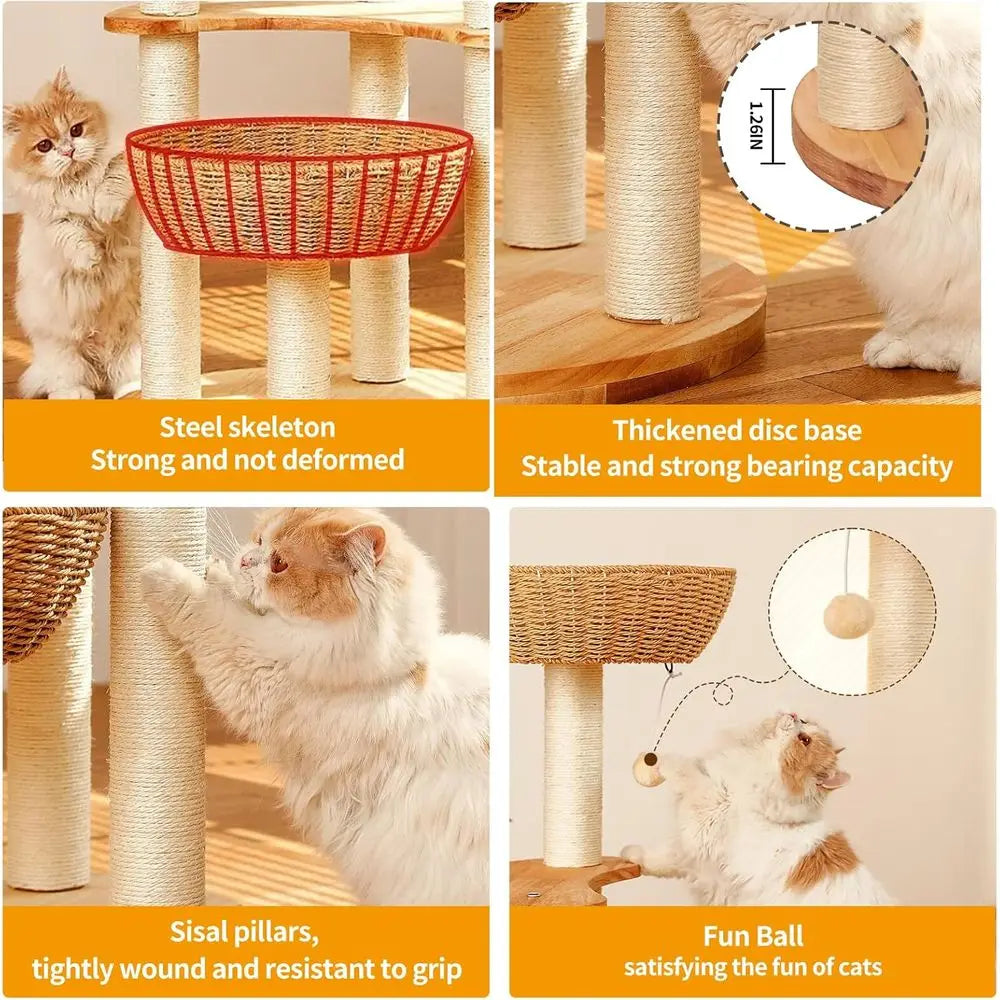 Luxury 54 Indoor Cat Tree Tower, Hand-Woven Oak Scratching Post for Multiple Large Cats, High-End Design Activity Center, Easy t