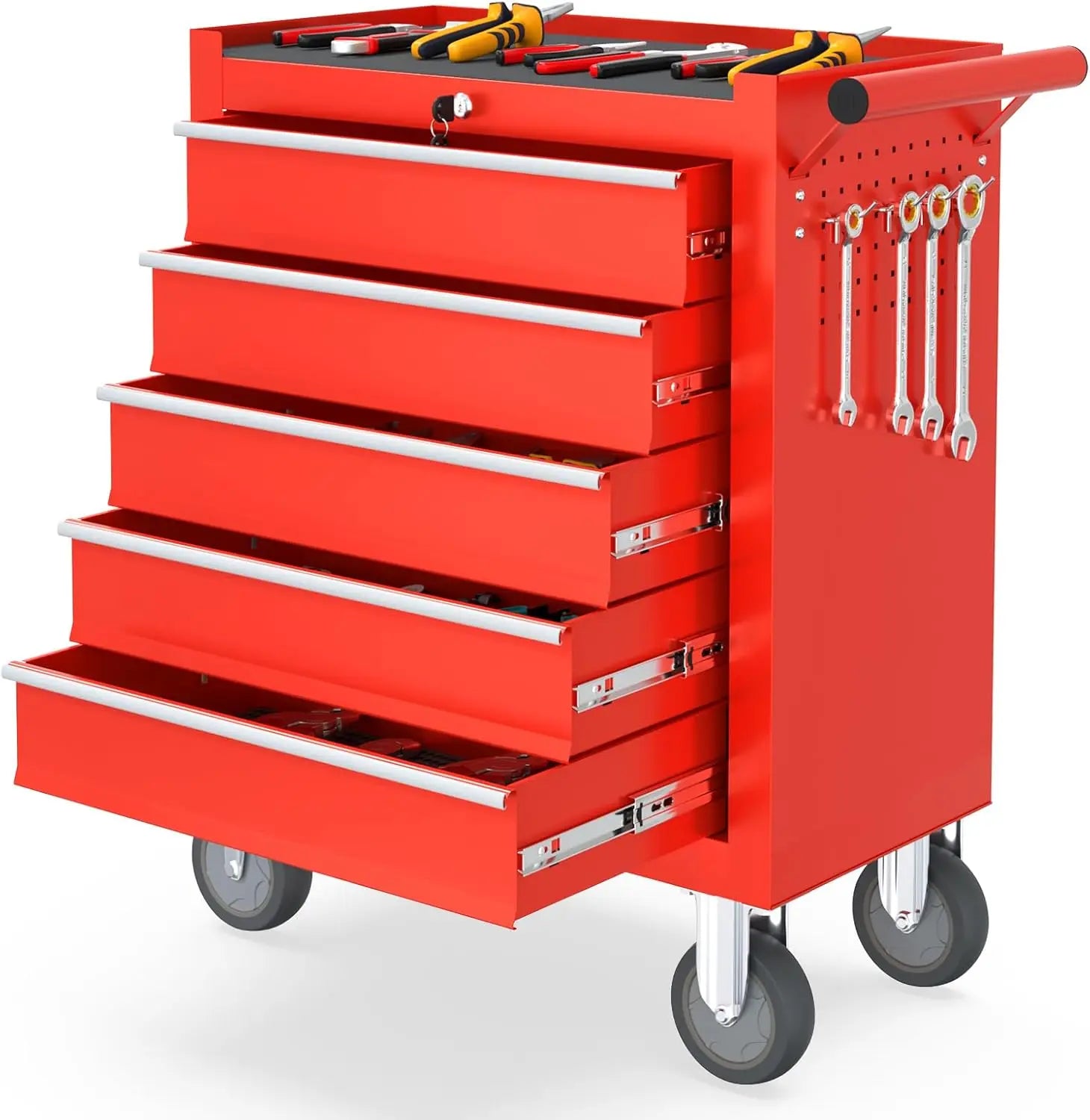 5 Drawers Metal Rolling Tool Chest, Portable Storage Tool Box with Wheels, Toolbox with Lock for Warehouse,Customized