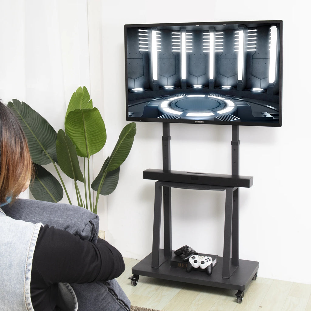 Free Standing Adjustable TV Floor Stand Heavy Duty TV Trolley for 32-80" Flat Screens Loading Weight up to 65KG