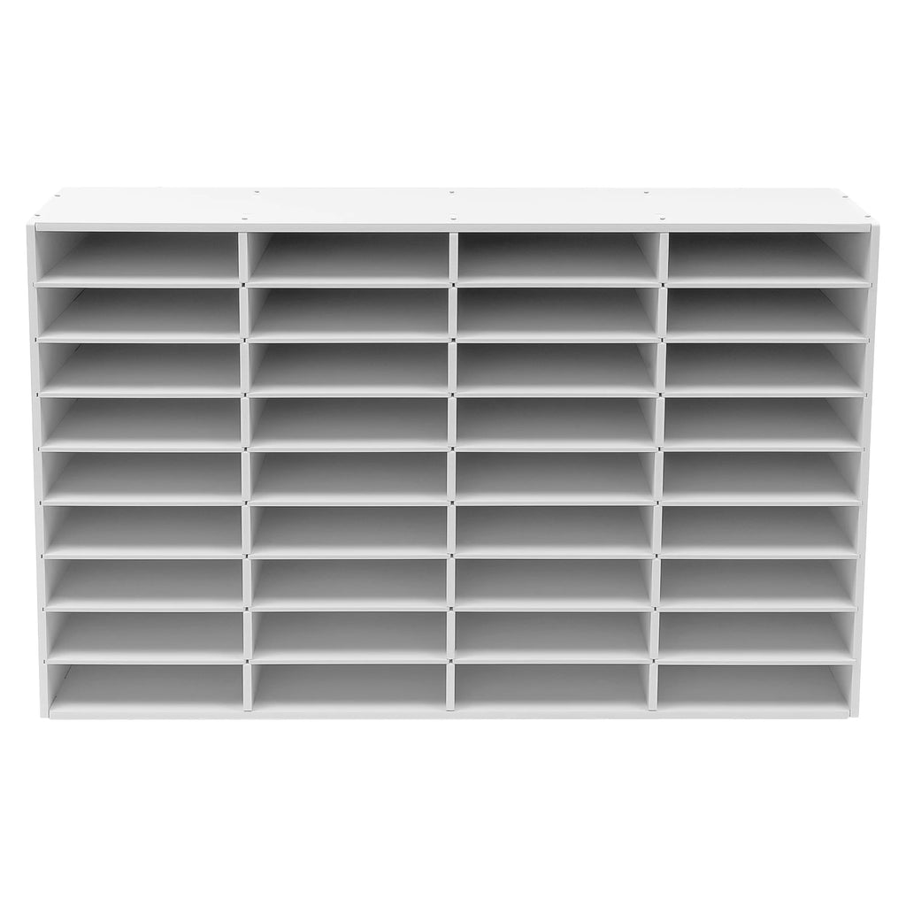 36 Slot Wood Literature Organizer Adjustable File Sorter 36 Compartments White