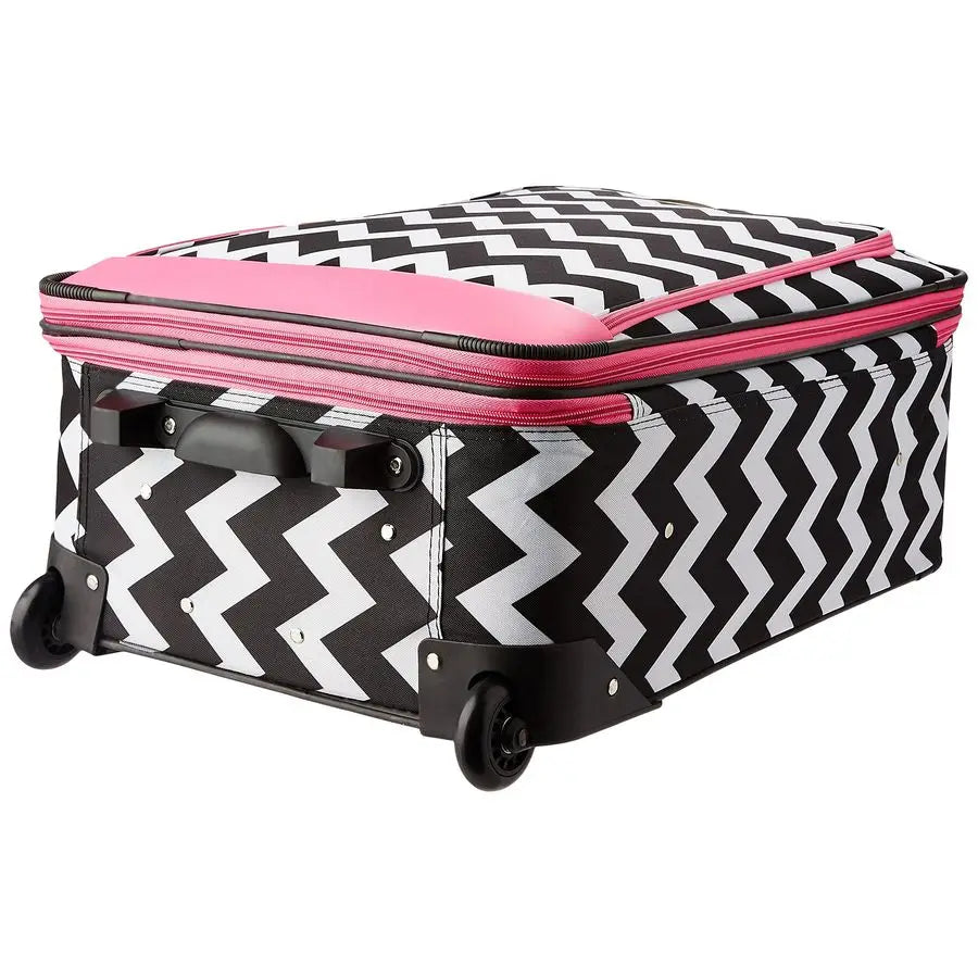 4Piece Softside Upright Luggage Set,Telescoping Handles, Pink Chevron, 14 19 24 28