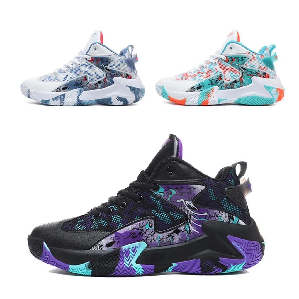 Man Basketball Shoes Breathable Cushioning Sneakers Training Athletic Couple Professional Lightweight Gym Running White