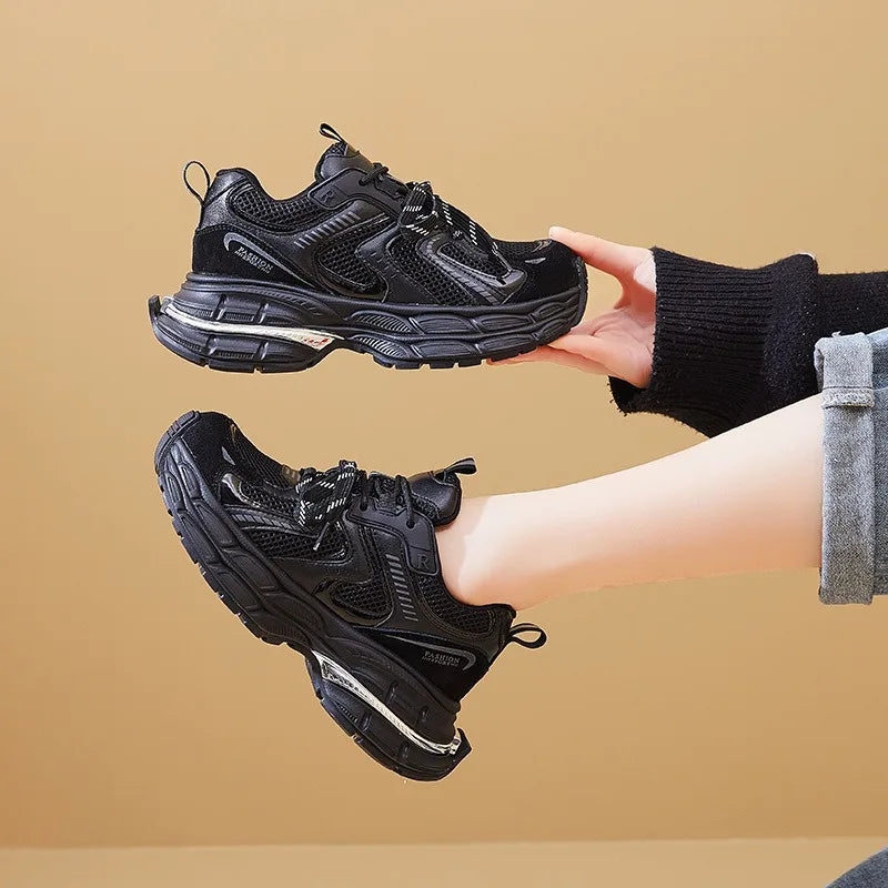 Female Soft Bottom Daddy Shoes Black Autumn and Winter Sports Female New Casual Female Thick Bottom Increase Warm Running
