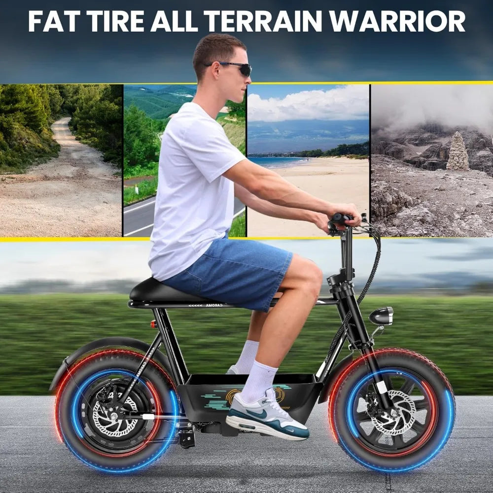Peak 1200W Electric Scooter with Seat,16 * 3" Fat Tire Ebike for All-Terrain,Max 30 Miles & 20MPH Electric Moped