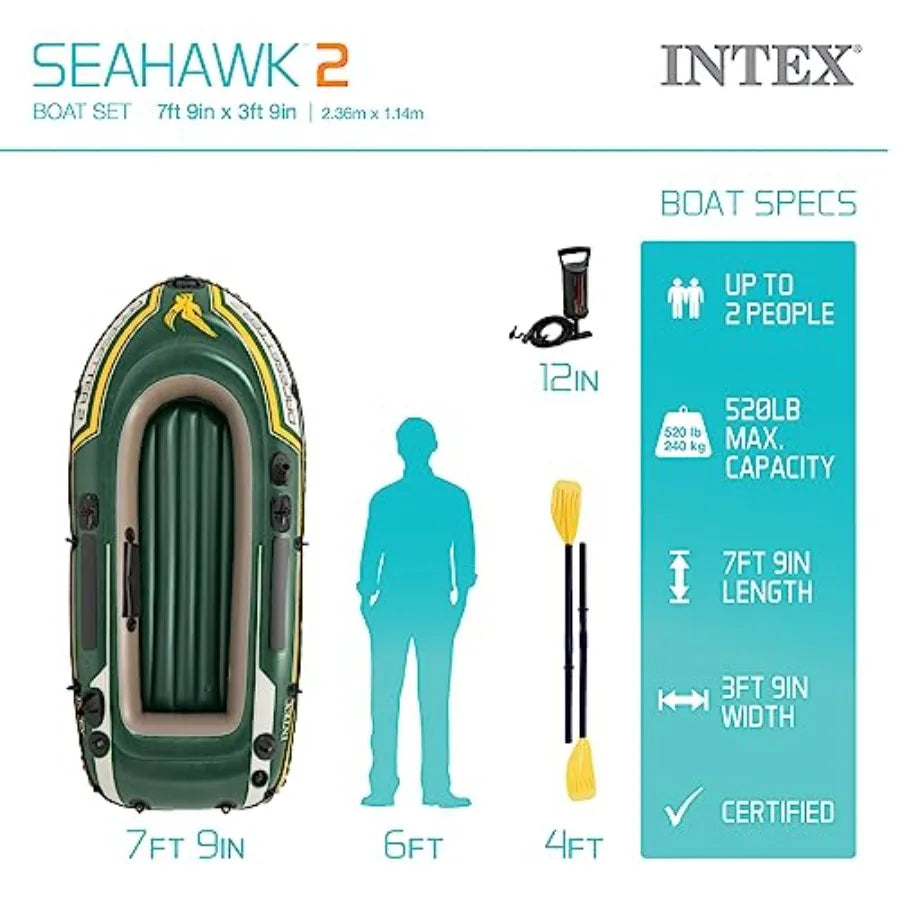 68347EP Seahawk 2 Inflatable Boat Set Capacity Durable PVC Material Blue Color High Load-Bearing and Easy to Inflate