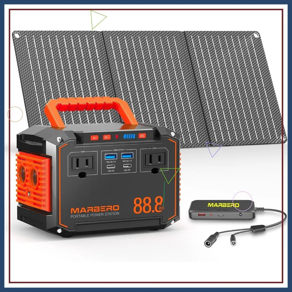 88.8Wh Portable Power Station with 30W Solar Panel, 150W Peak Output, 6 Ports for Outdoor Travel Emergency Backup
