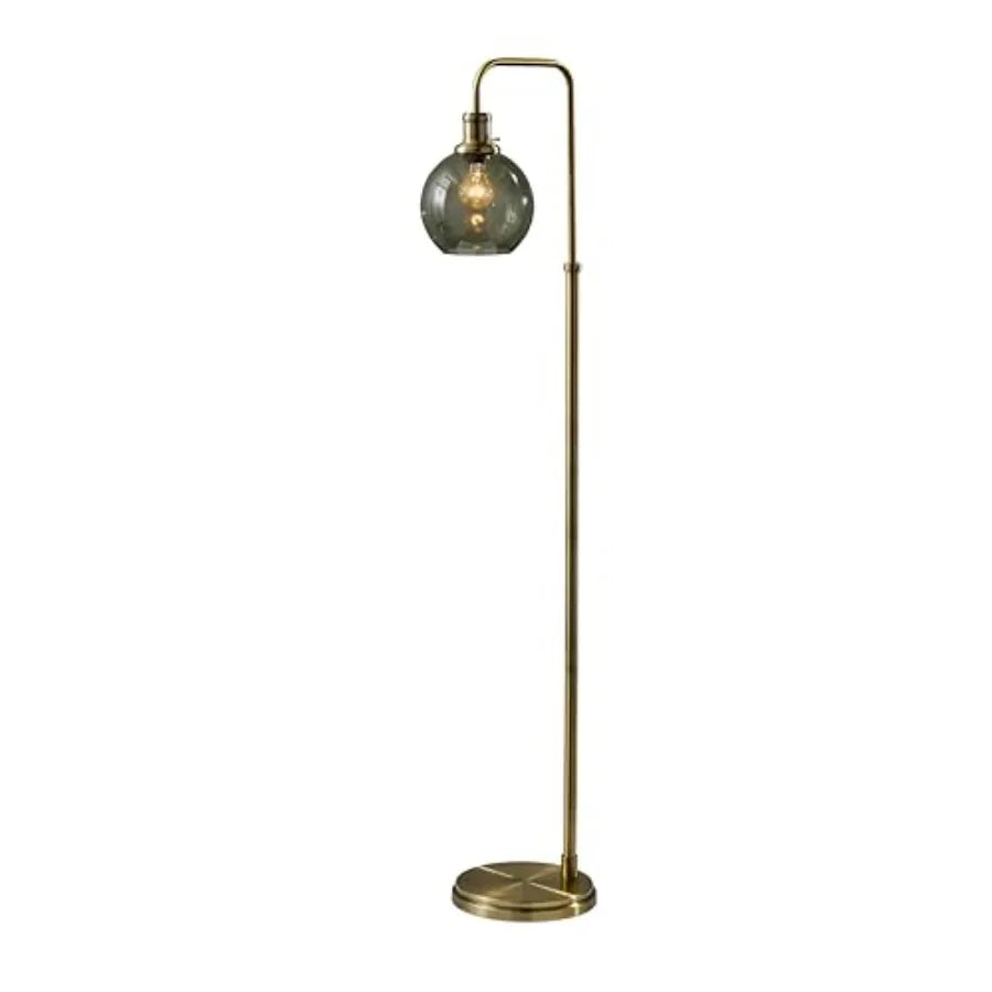 Globe Smoked Glass Floor Lamp with Antique Brass Finish 60 Tall Compact 10.5 Wide Base