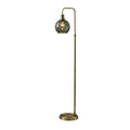 Globe Smoked Glass Floor Lamp with Antique Brass Finish 60 Tall Compact 10.5 Wide Base