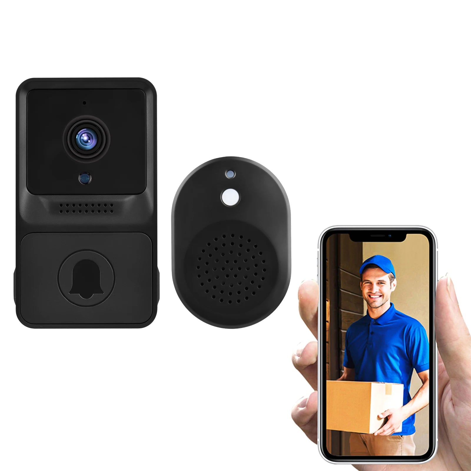 1080P HD Visual Smart Security Doorbell Camera Wireless Video Doorbell with IR Night Vision 2-Way Audio Real-Time Monitoring