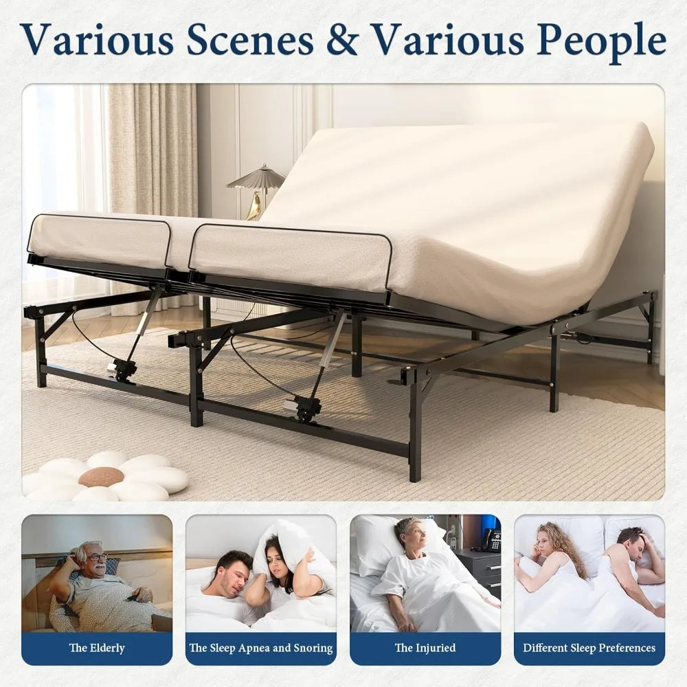 Adjustable Bed Frame King, King Adjustable Base Electric Base with Remote Control, King Size Adjustable Bed Frame with Independe