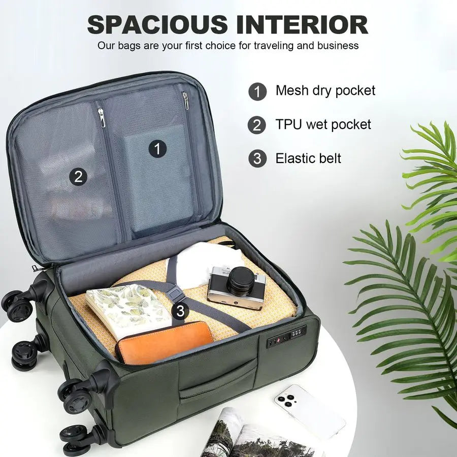 Expandable Carry On Luggage with Front Business Pockets20 Inch Suitcases with Spinner Wheels amp Builtin TSA Lock, Durable Suitc