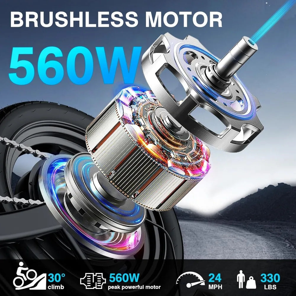 Electric Bike for Adults and Teens, 560W Motor 24MPH Compact Commuter Folding Ebike, 32 Miles Range, 48V 10Ah Battery, 3-Level