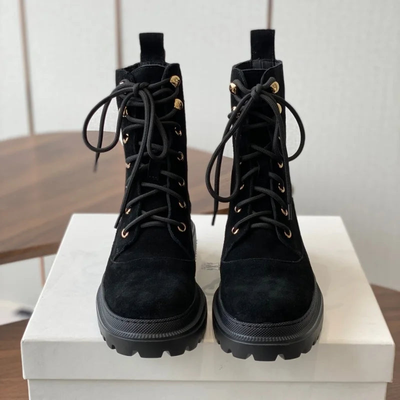 Women's high-quality deer skin winter and autumn new style lace-up boots