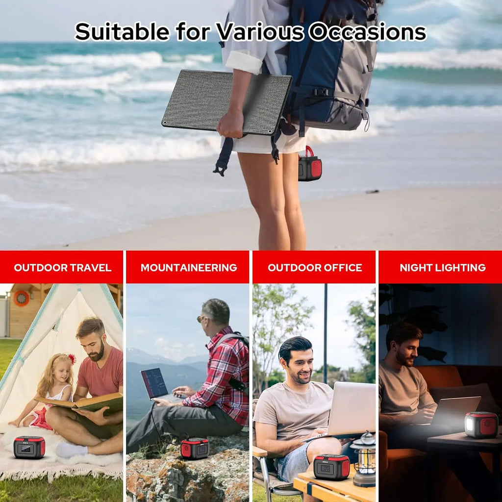 97.68Wh Portable Power Station with AC/DC/USB Outputs, Solar Charging for Camping and Emergency Backup