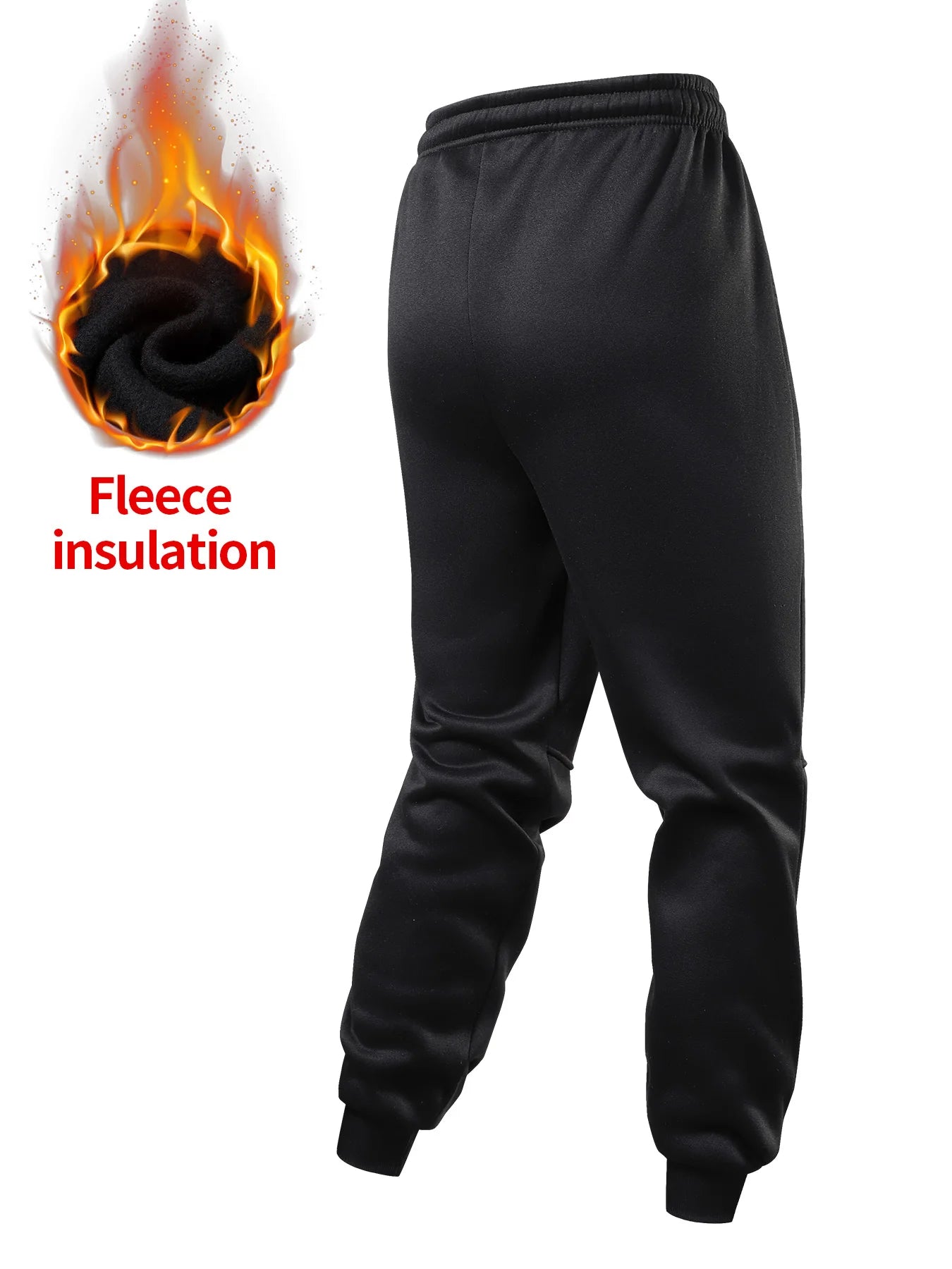 Men's Fleece Lined Jogger Pants, Casual Drawstring Waist Sweatpants with Pockets, Warm Running Trousers for Fall & Winter