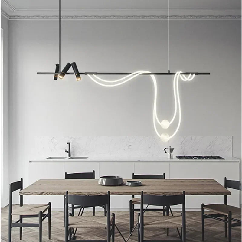 Nordic Designer Light Luxury High-end Sentimental Long Chandelier Exhibition Hall Kitchen Bar Home Decoration Pendant Lights LED