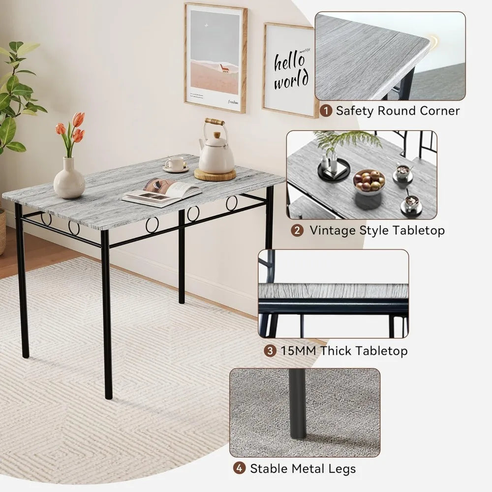 5-Piece Rectangular Dining Table Set for 4, Kitchen Table and Chairs Set
