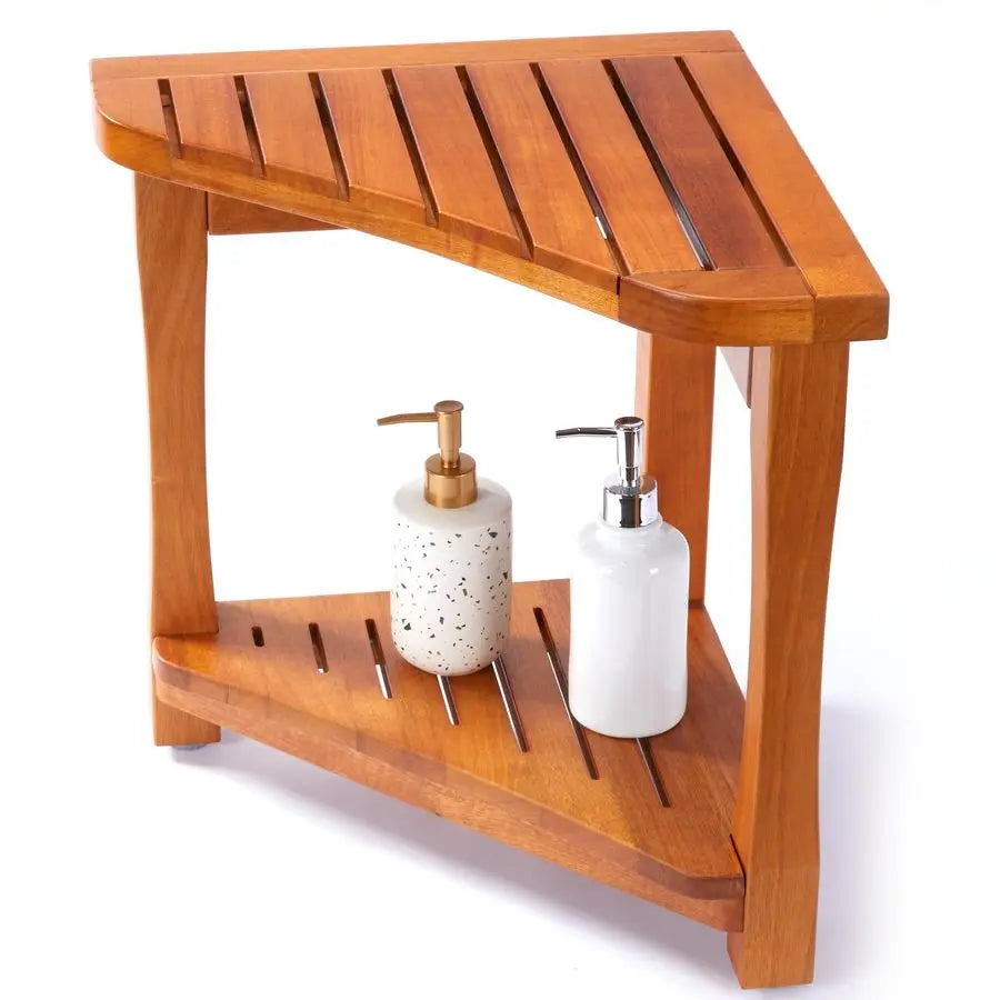 Shower Bench for Inside Shower 100 Grade A Solid Teak Wood Shower Stool, Waterproof Wooden Bath Bench Seat with Storage Shelf, N