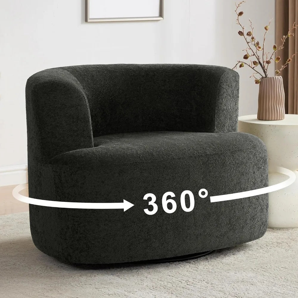360-Degree Swivel Accent Armchair with Lambswool Fabric and Durable Base