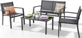 4-Piece Outdoor Patio Set with Glass Table, Loveseat & 2 Chairs for Garden, Lawn, Porch in Gray
