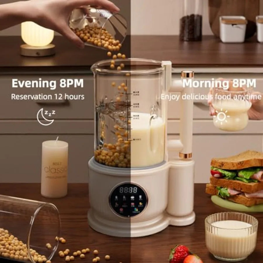 8 IN 1 Noise Reducing Nut Milk Maker Machine with 1500ml Capacity for Soy Milk Countertop Blender with Soundproof Cover 2H Heat