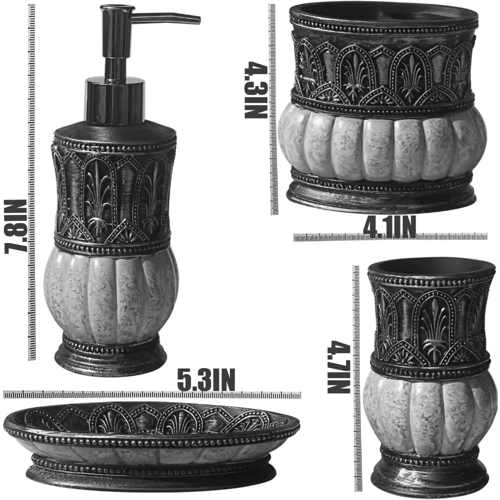 6 Pieces Pumkins Bathroom Accessories Set Including Trash Can, Cup, Toothbrush Holders, Soap Dishes, Soap Dispenser and Toilet