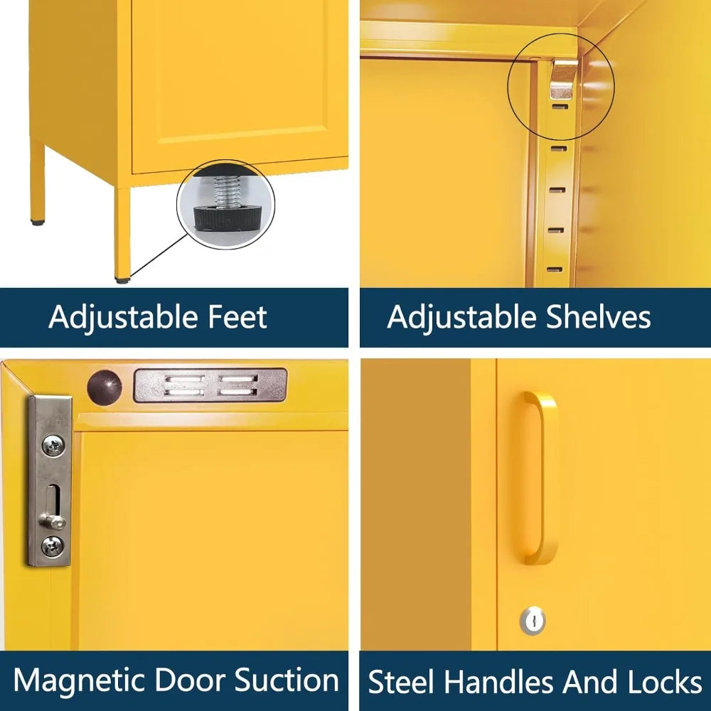 67 Inch Steel Lockable Wardrobe Cabinet with Hanging Rods, Adjustable Shelves for Home Storage
