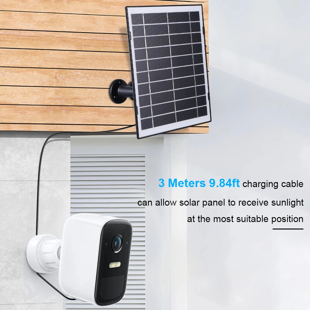 30W Camera Solar Panel Charger Micro USB/USB-C/DC5521 Solar Charging Panel 9.8Ft Charging Cable Compatible with EufyCam/Wyze Cam