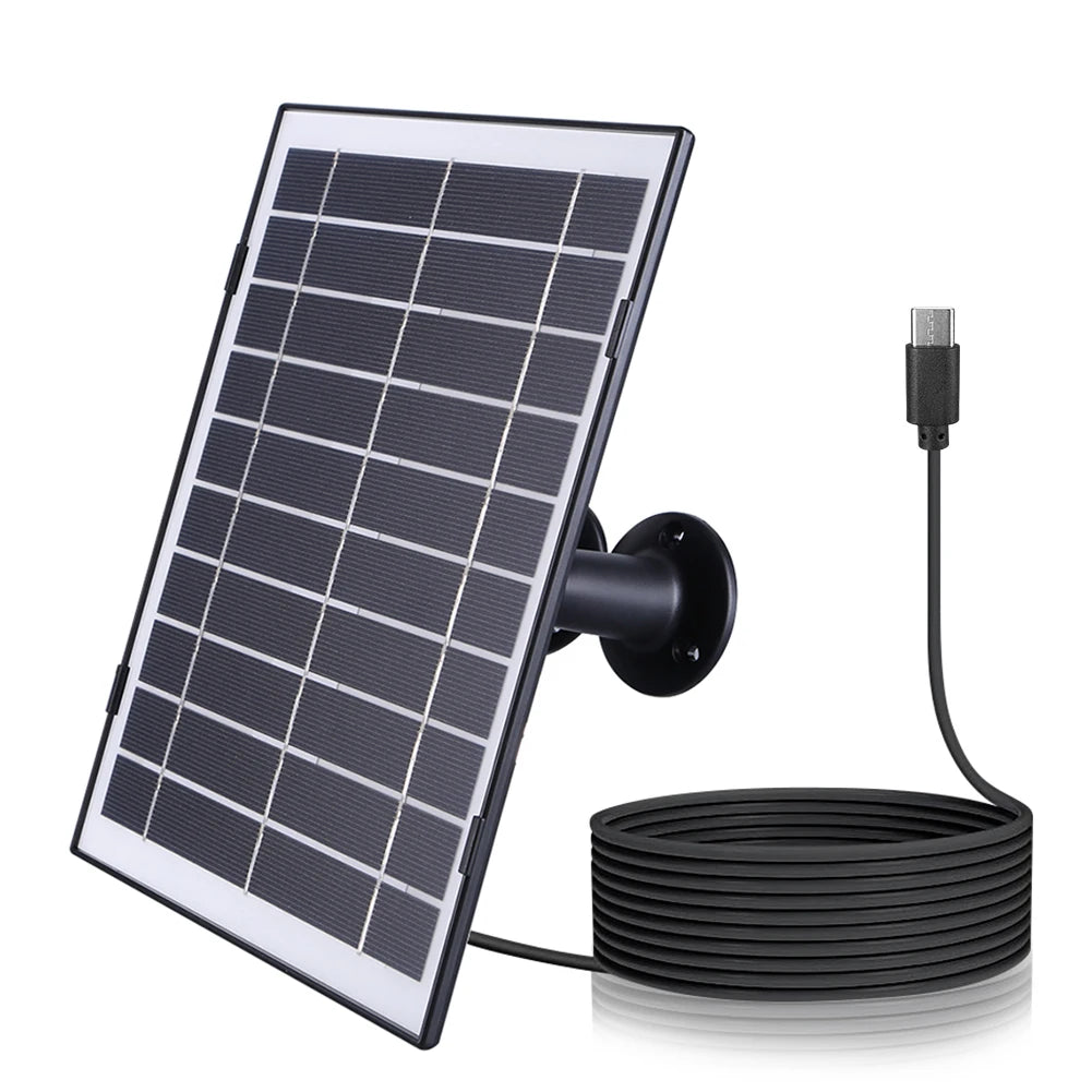 30W Camera Solar Panel Charger Micro USB/USB-C/DC5521 Solar Charging Panel 9.8Ft Charging Cable Compatible with EufyCam/Wyze Cam