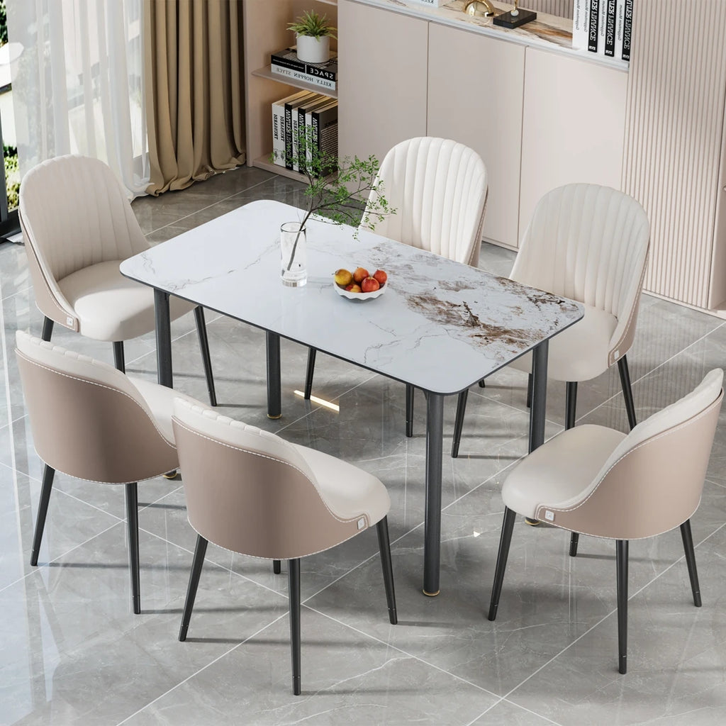 63''Rectangular Sintered Stone Dining Table Tempered Glass Top & Aluminum Frame Kitchen Table for 6-8 Persons No Chairs Included