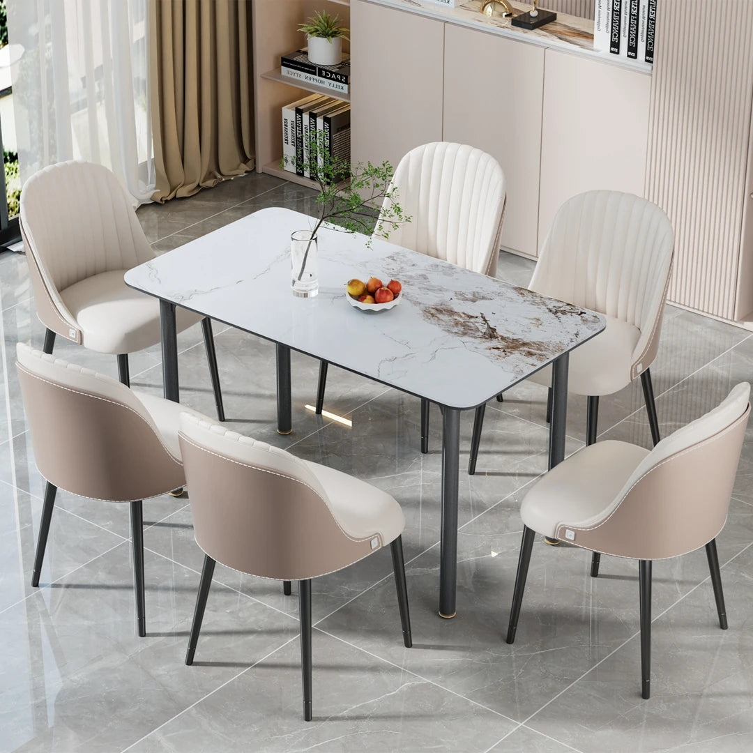 63''Rectangular Sintered Stone Dining Table Tempered Glass Top & Aluminum Frame Kitchen Table for 6-8 Persons No Chairs Included