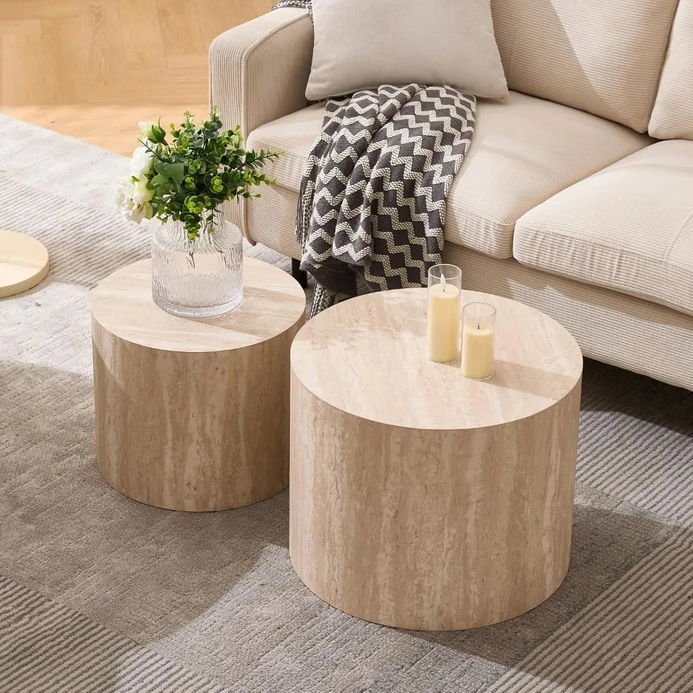 Coffee Tables Side Table Set of 2, Wood Nesting End Table for Living Room Balcony Office, No Assembling