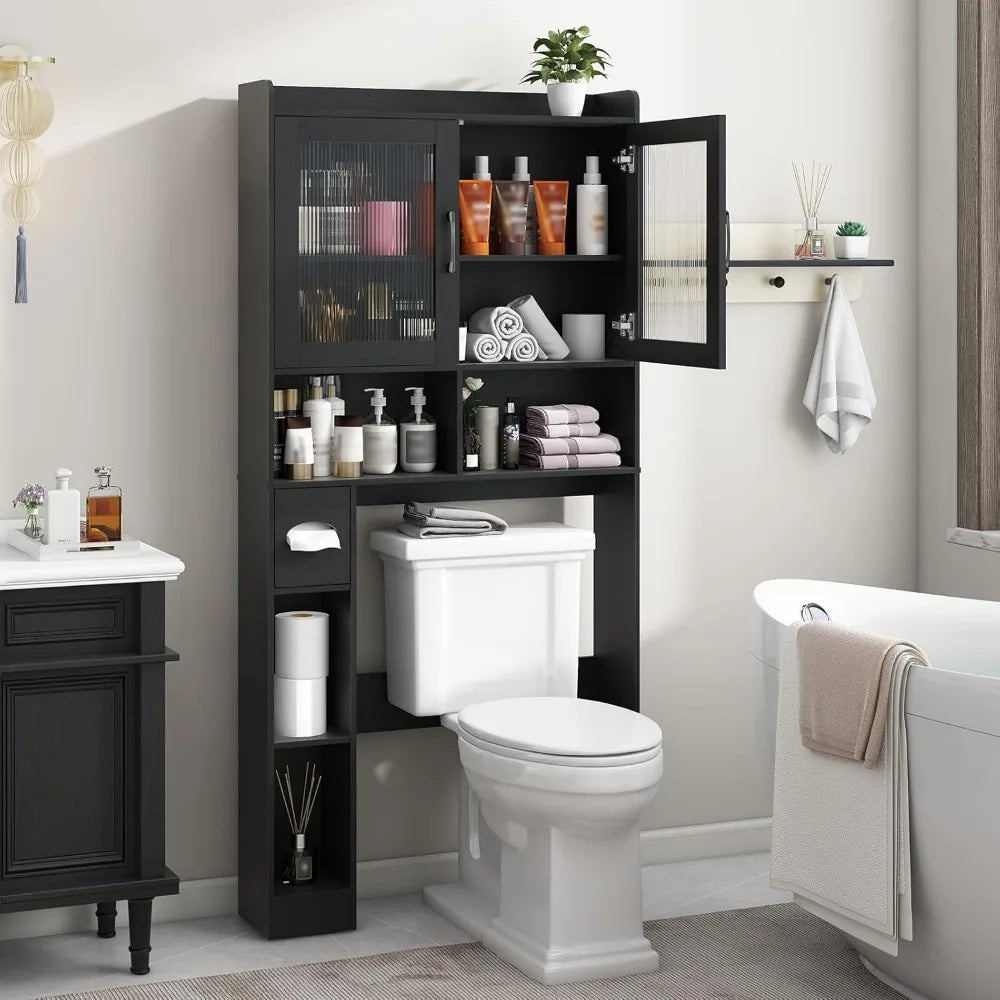 Farmhouse Style Over-the-Toilet Storage Cabinet with 2 Acrylic Wave Doors for Space-Saving Bathroom Storage