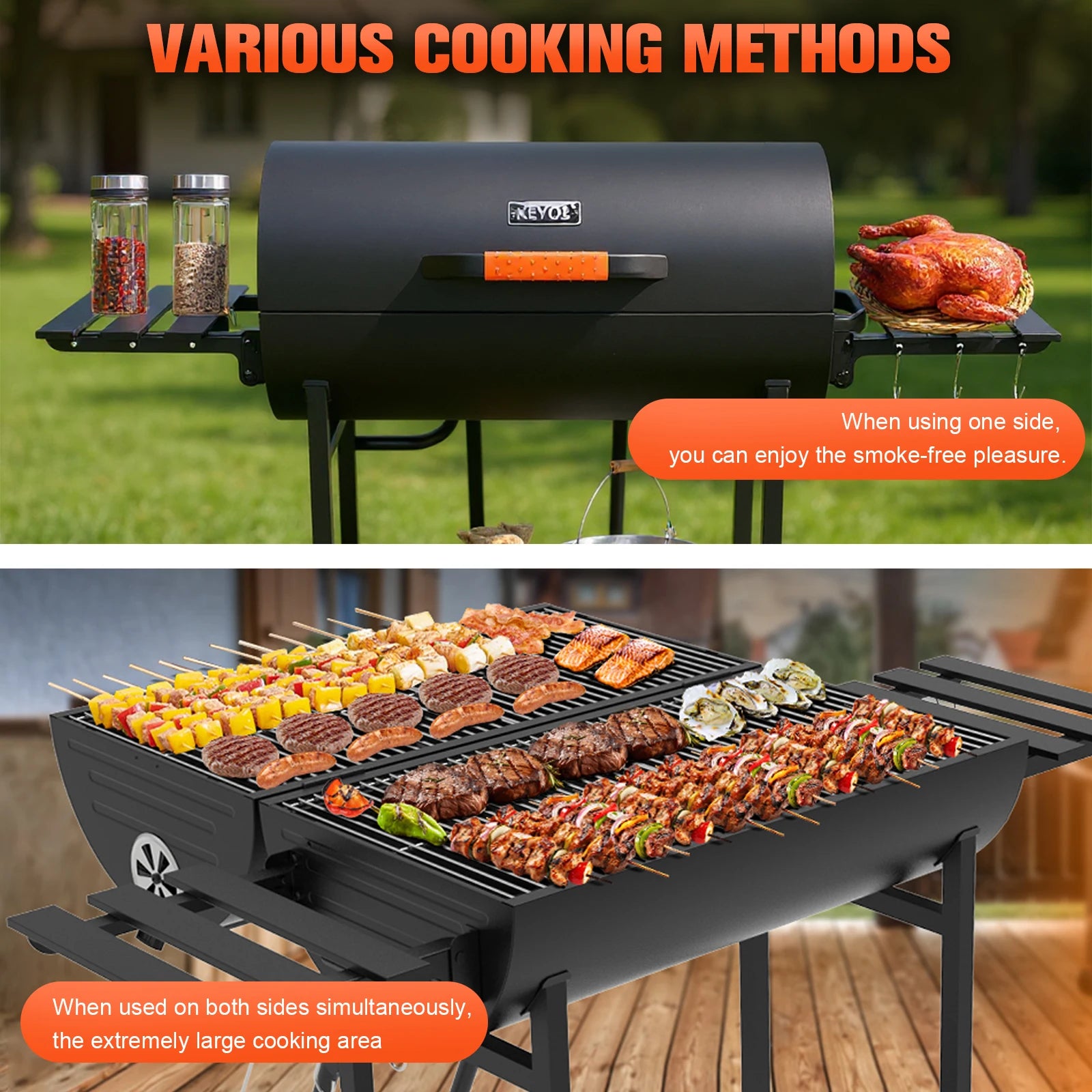 Extra Large Outdoor BBQ Grill with 2 Foldable Side Tables Portable Charcoal Grill for Backyard Camping Patio Parties and Picnics