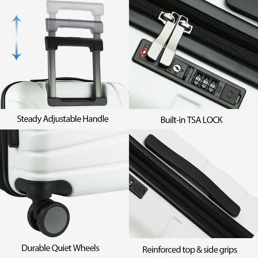 On Luggage with Spinner Wheels amp TSA Lock, Expandable Fashionable Hard Shell Suitcase airline approved20 Inch CarryOnWhite